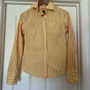 American Eagle Womens Button Down Yellow Pink Stripe Dress Long Sleeve Shirt 6